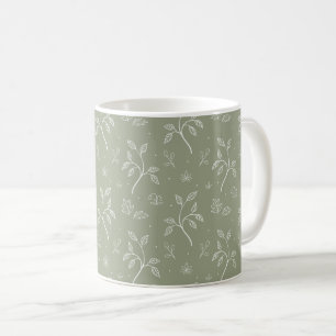 Peaceful Kitchen Olive Green Floral Pattern Coffee Mug