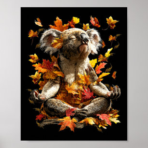 Peaceful Koala Fall Leaves Meditating Animal Yoga Poster