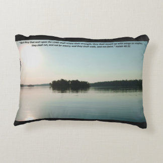 Peaceful Lake and Distant Trees with scripture Decorative Cushion