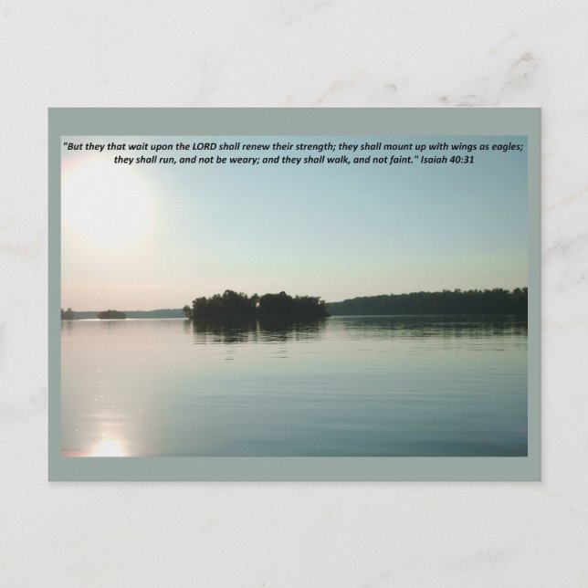 Peaceful Lake and Distant Trees with scripture  Postcard (Front)
