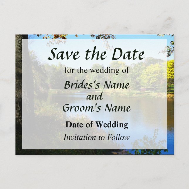 Peaceful Lake Save the Date Announcement Postcard (Front)