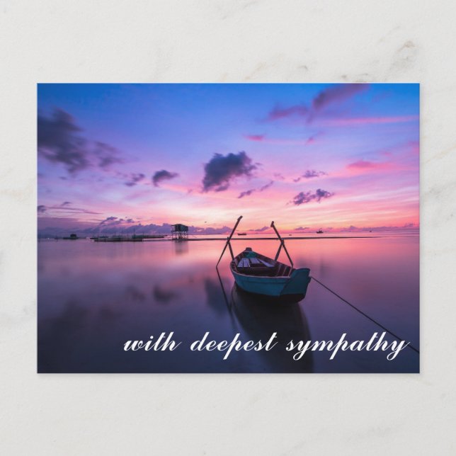 Peaceful Lake Scene With Boat Sympathy Postcard (Front)