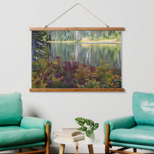 Peaceful Lake Vibrant Fall Colour Landscape Hanging Tapestry