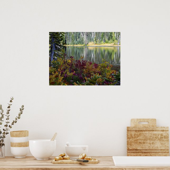 Peaceful Lake Vibrant Fall Colour Landscape Poster (Kitchen)
