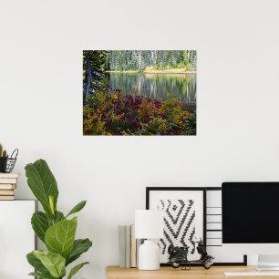 Peaceful Lake Vibrant Fall Colour Landscape Poster