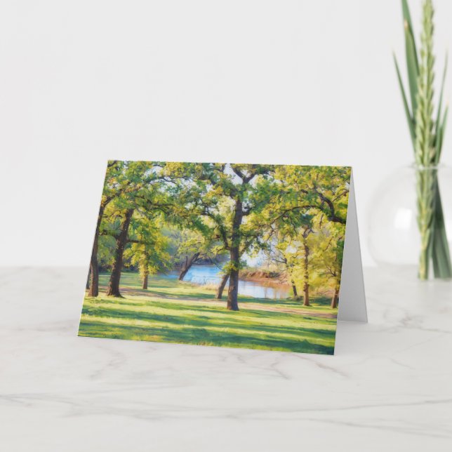 Peaceful Landscape Trees Lake Art Note Card (Front)