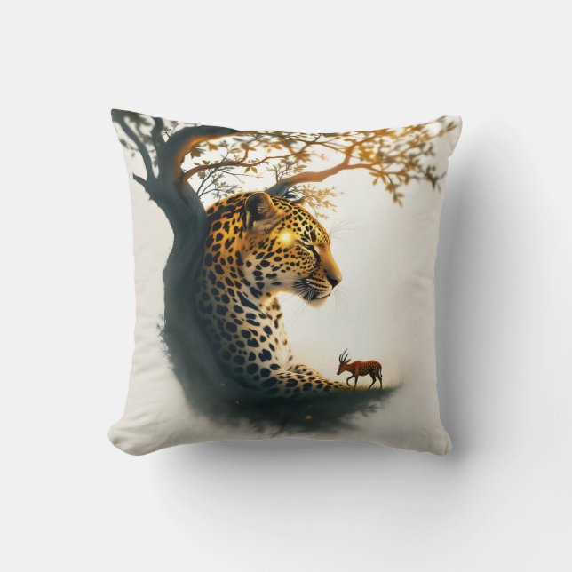 Peaceful Leopard and Duiker with Zen New Beginning Cushion (Front)