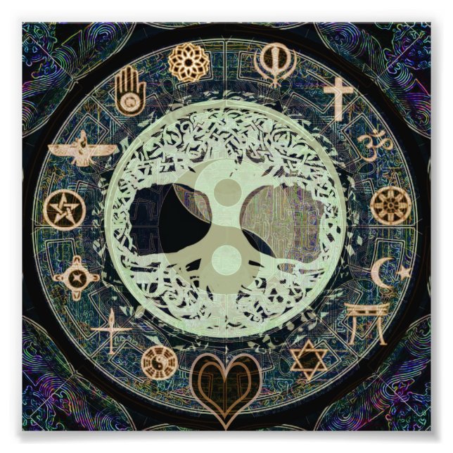 Peaceful Living Retro Yin Yang w/Tree of Life Photo Print (Front)