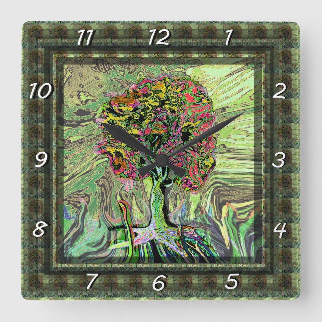 Peaceful Living Tree of Life Square Wall Clock (Front)