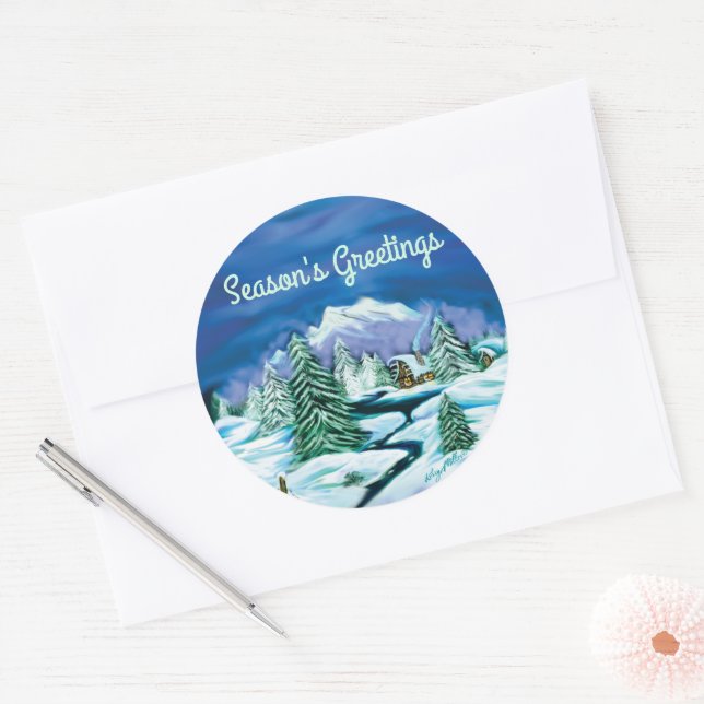 Peaceful Log Cabin Classic Round Sticker (Envelope)