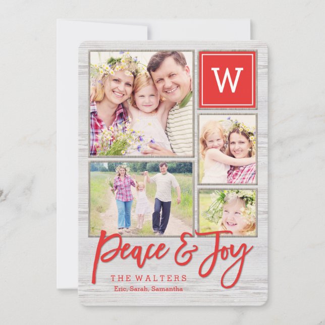 Peaceful Monogram Holiday Photo Collage Card (Front)