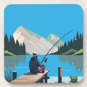 Peaceful Morning Fishing From Dock  Coaster