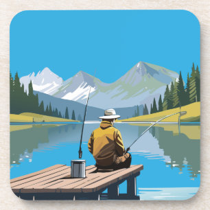 Peaceful Morning Fishing From Dock  Coaster