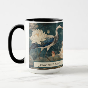 Peaceful Morning Zen Blue Crane Botanical Art Mug
