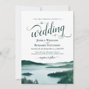 Peaceful Mountain Lake Elegant and Rustic Wedding Invitation