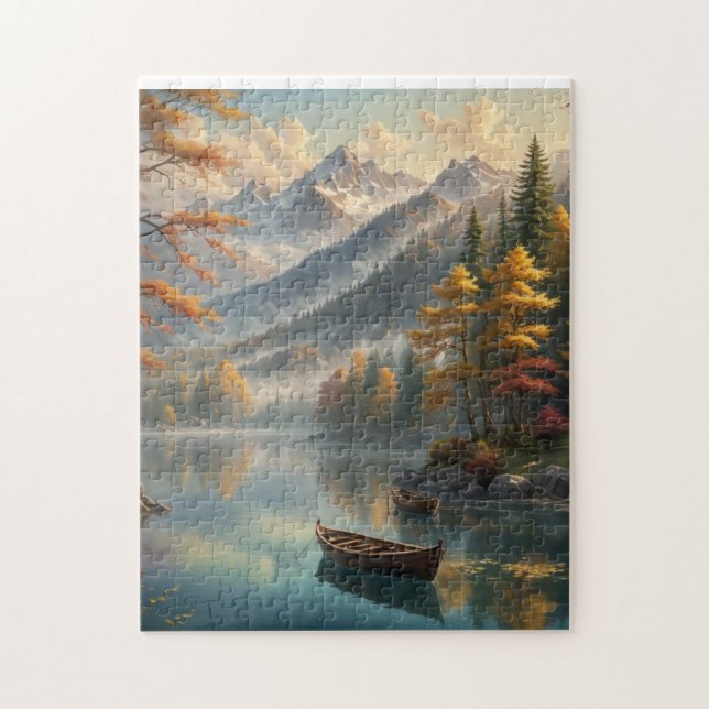 Peaceful mountain lake in fall jigsaw puzzle (Vertical)