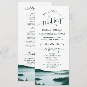 Peaceful Mountain Lake Rustic Watercolor Wedding Program