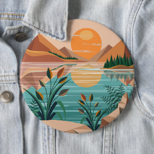 Peaceful Mountain Lake Sunset Landscape 6 Cm Round Badge