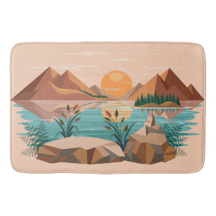 Peaceful Mountain Lake Sunset Landscape Bath Mat