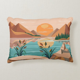 Peaceful Mountain Lake Sunset Landscape Decorative Cushion
