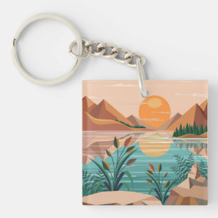 Peaceful Mountain Lake Sunset Landscape Key Ring