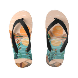 Peaceful Mountain Lake Sunset Landscape Kid's Thongs
