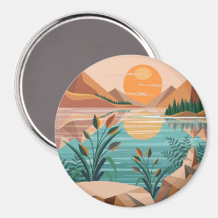 Peaceful Mountain Lake Sunset Landscape Magnet