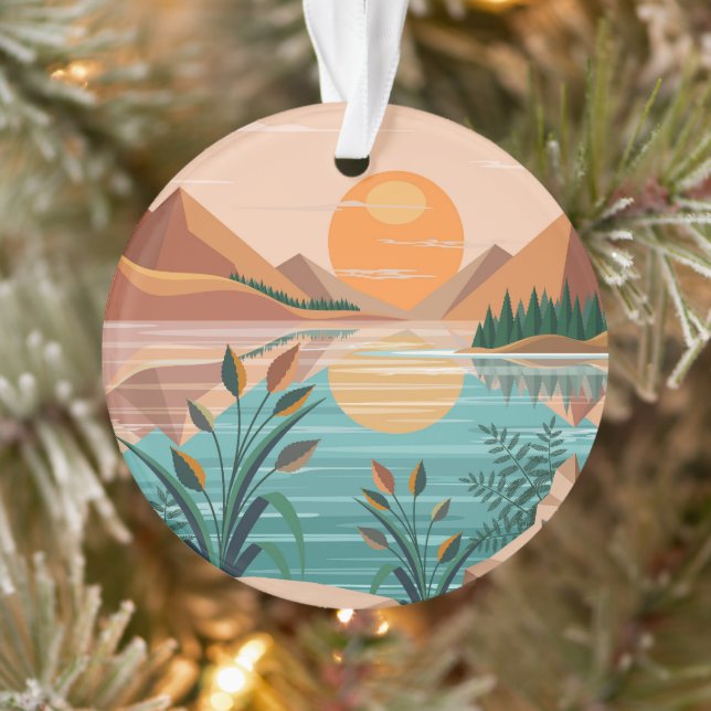 Peaceful Mountain Lake Sunset Landscape Ornament (Tree)