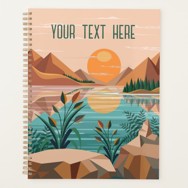 Peaceful Mountain Lake Sunset Landscape Planner (Front)