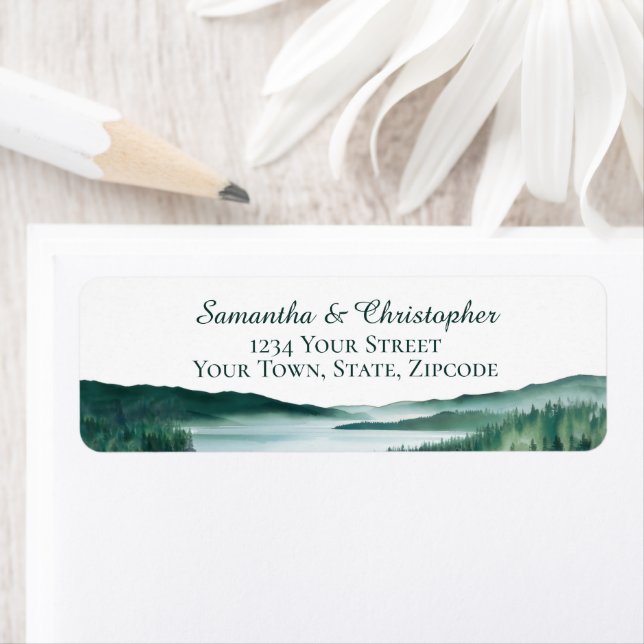 Peaceful Mountain Lake Wedding Return Address Label (Insitu)