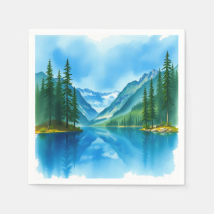 Peaceful Mountain Lake with Tall Trees Napkin