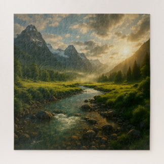 Peaceful Mountain River Landscape Jigsaw Puzzle 
