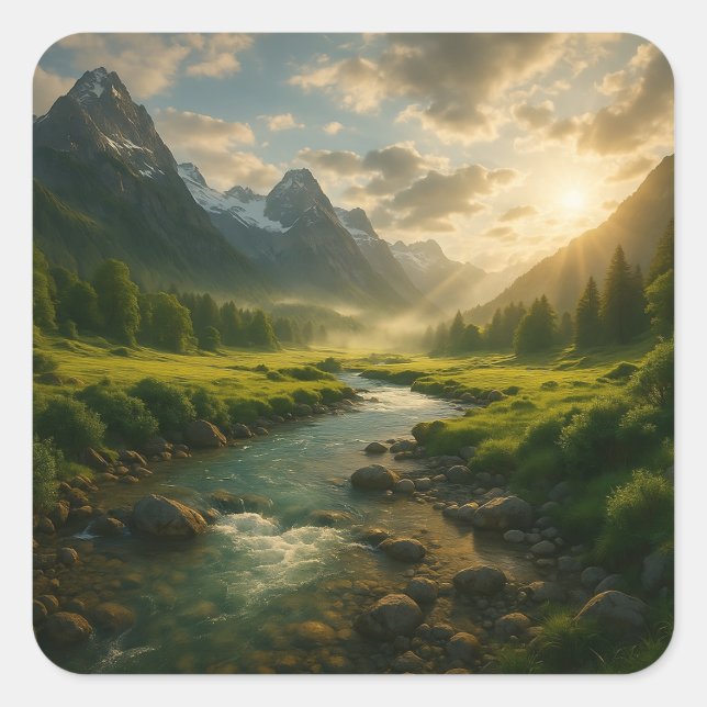 Peaceful Mountain River Nature Landscape Sticker (Front)