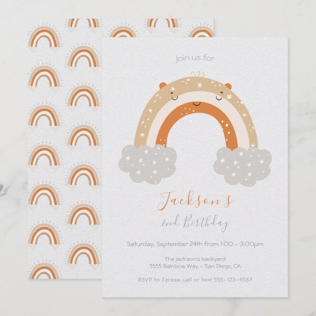 Peaceful Neutral Rainbow Birthday Party Invitation (Front/Back)