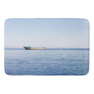 Peaceful Ocean & Solitary Boat Fine Art Photo Bath Mat