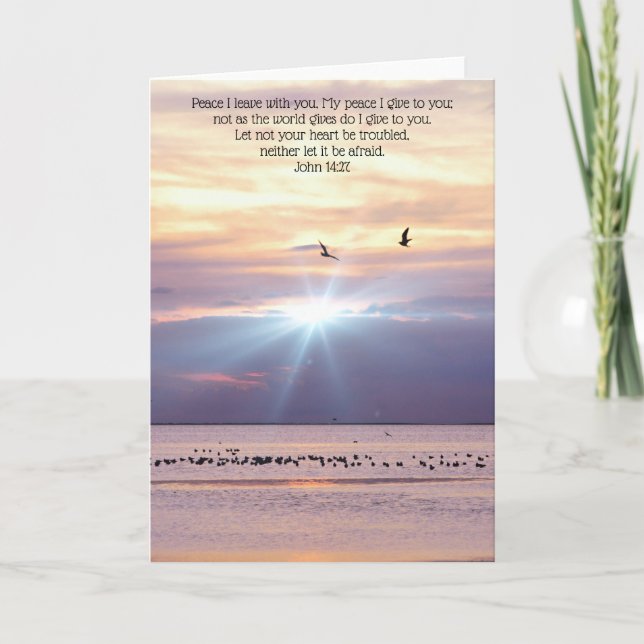 Peaceful Ocean Sunset Bible Card John 14:27 (Front)