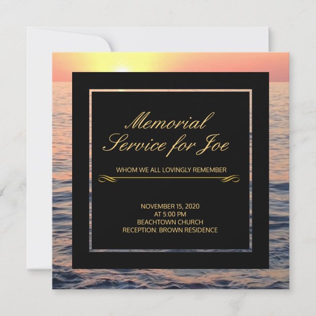 Peaceful Ocean Sunset Memorial Invitation (Front)