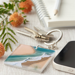 Peaceful Ocean Waves Rolling Over Golden Sands Key Ring