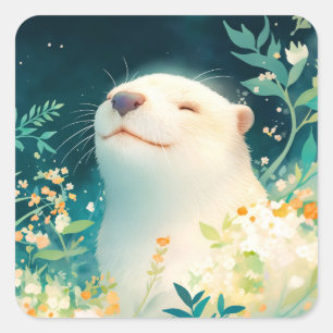 Peaceful Otter Sticker with Flowers