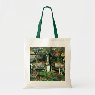 Peaceful Painterly Patio with Bench Tote Bag