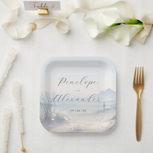 Peaceful Pastel Watercolor Desert Landscape Paper Plate