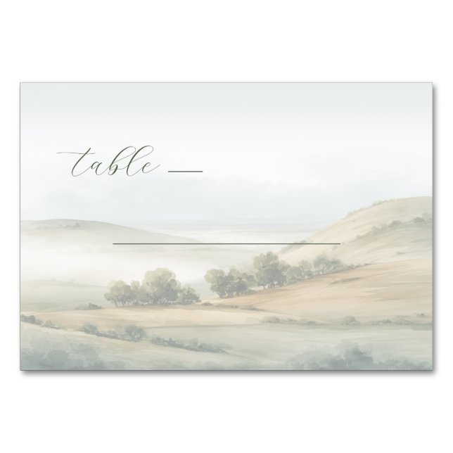Peaceful Pastel Watercolor Landscape Table Number (Front)