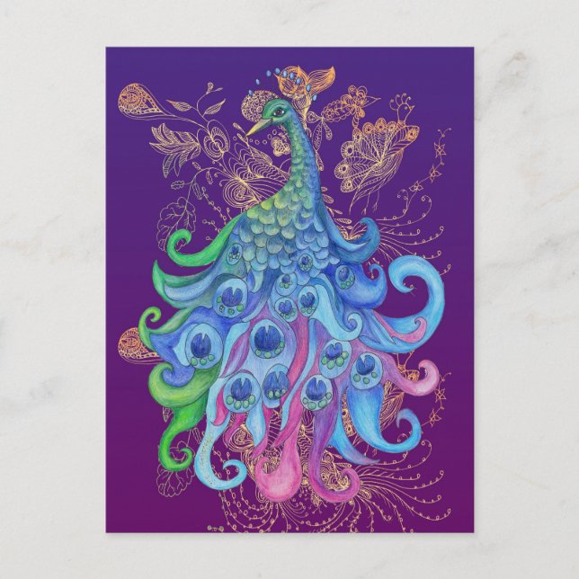 Peaceful Peacock Holiday Greeting Cards (Front)