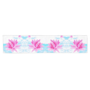 Peaceful Pink Lotus Flower Painting Short Table Runner