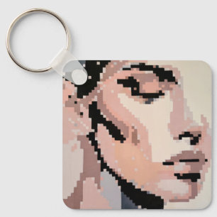 Peaceful pixel face in soft tones key ring