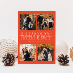 Peaceful Playful Merry Red Christmas Multi Photo Holiday Card