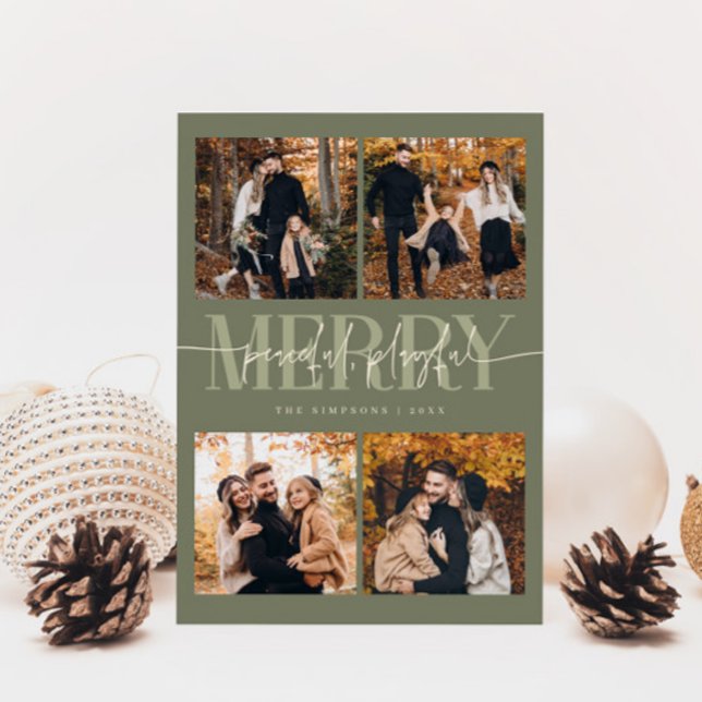 Peaceful Playful Merry Sage Christmas Multi Photo Holiday Card (Creator Uploaded)