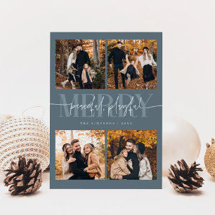 Peaceful Playful Merry Slate Blue Christmas Photo Holiday Card