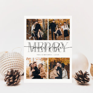 Peaceful Playful Merry White Christmas Multi Photo Holiday Card