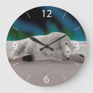 Peaceful Polar Bear Arctic Nature Illustration Large Clock
